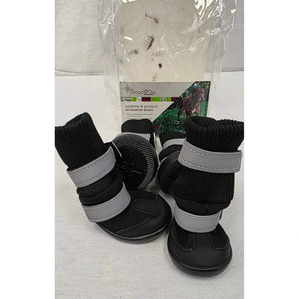 Good2Go Black All Weather Dog Boots‎ Size S Reflective Neoprene